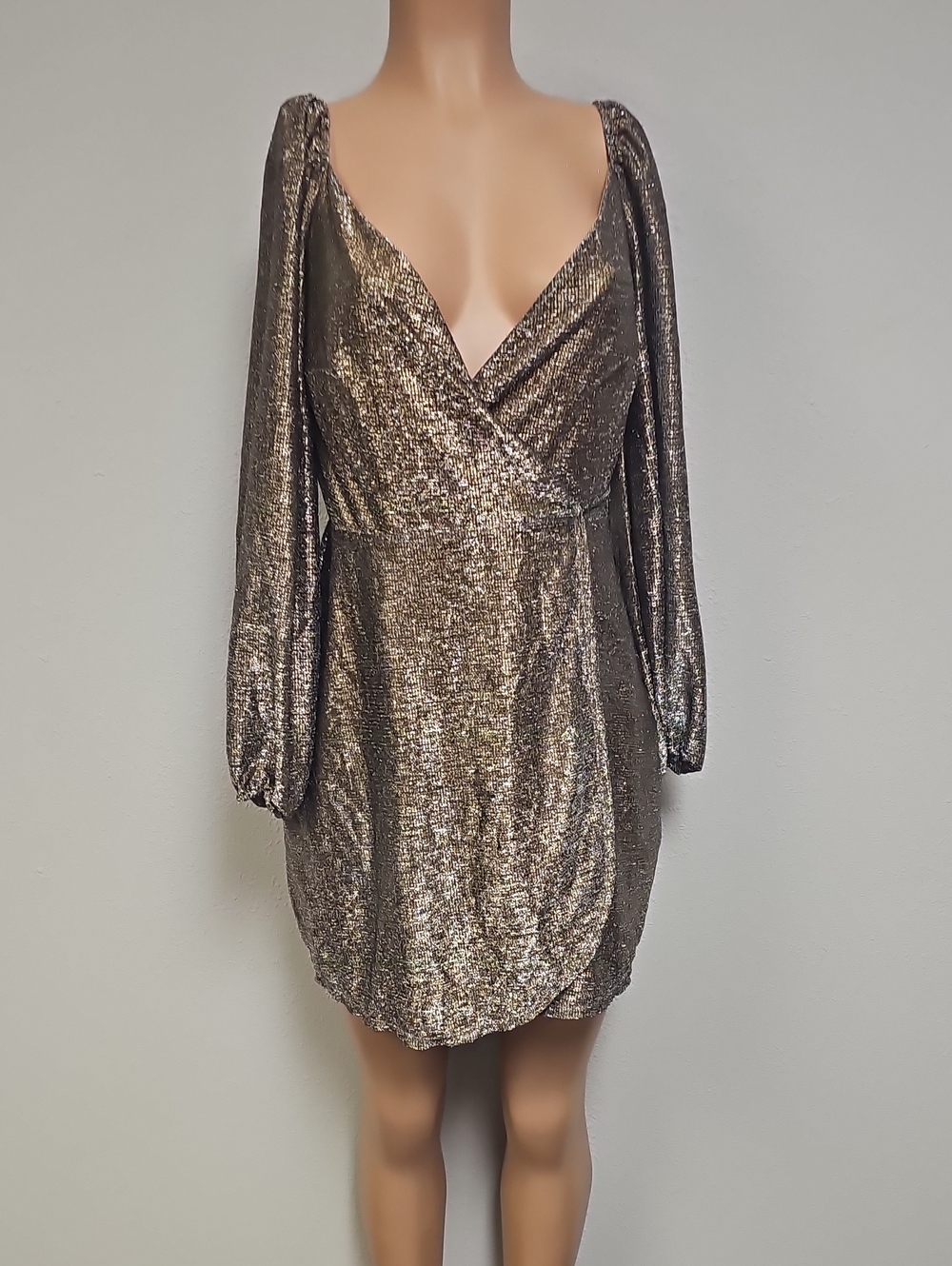 Chelsea28 Metallic Bronze Wrap Midi Dress